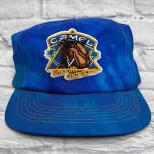 Vtg Joe Camel Cigarettes Smooth Character Snapback Hat Blue Tie Dye Nylon Cap